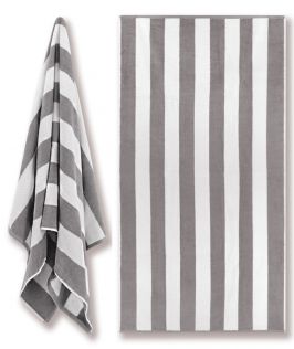 Cotton Terry Beach Towel - Cabana Stripe Grey