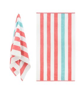 Luxury Textured Cabana Stripe Beach Towel - Coral & Aqua