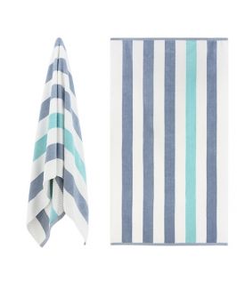 Luxury Textured Cabana Stripe Beach Towel - Grey & Aqua