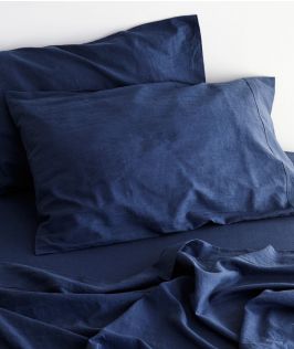 Canningvale Australia Sogno Linen Cotton Sheet Set King Bed Indigo Blue