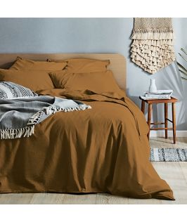 Canningvale Australia Vintage Softwash Cotton King Quilt Cover Set - Café Caramel