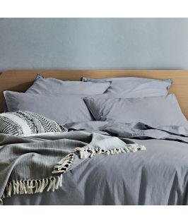 Canningvale Australia Vintage Softwash Cotton Queen Quilt Cover Set - Denim Melange