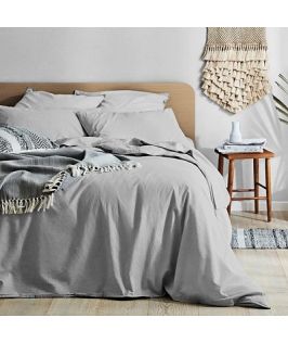 Canningvale Australia Vintage Softwash Cotton Single Quilt Cover Set - Smokey Grey Melange