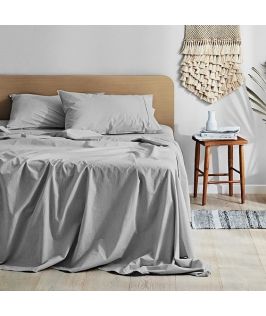 Canningvale Australia Vintage Softwash Cotton Single Sheet Set - Smokey Grey Melange