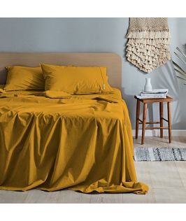 Canningvale Australia Vintage Softwash Cotton King Sheet Set - Spicy Mustard